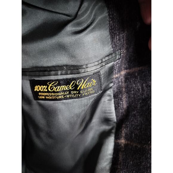 M545)Hart Schaffner Marx Two Button Brown Plaid Camel Hair Blazer 42R - Picture 8 of 10